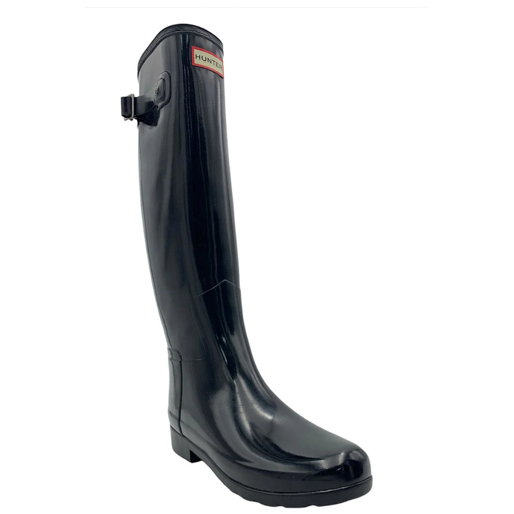HUNTER Women's Refined Tall Gloss Rain Boots Black - Medium - Picture 2 of 5